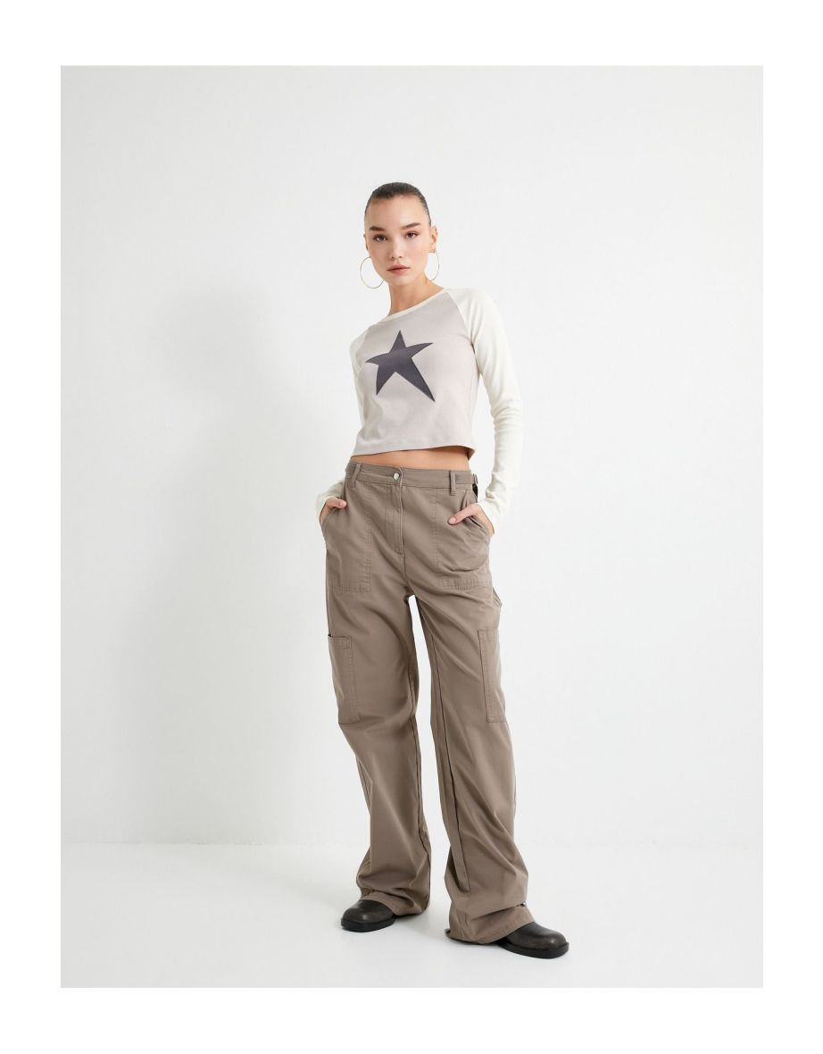 Long Sleeve T-Shirt Star Printed Crew Neck Cotton