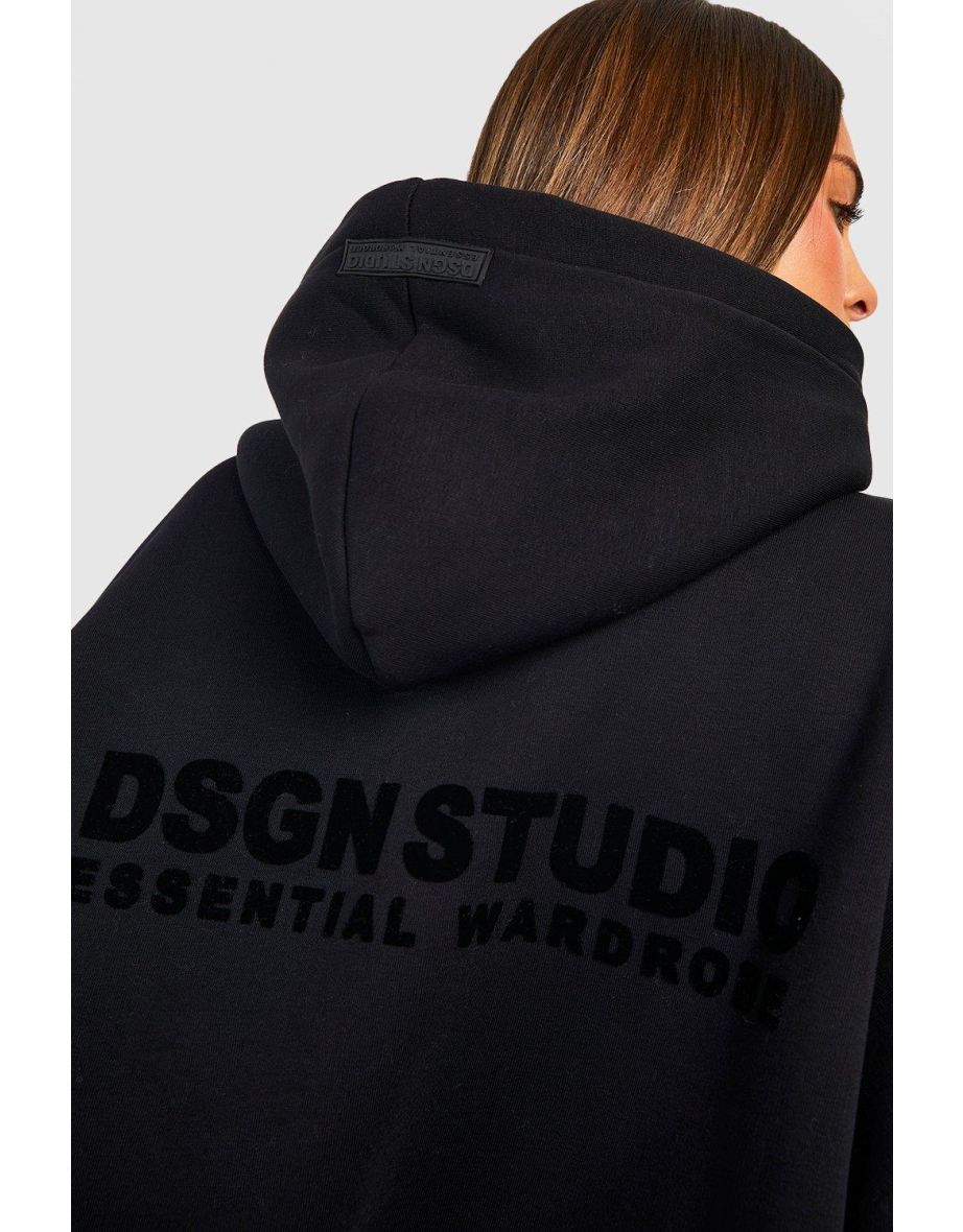 Flocked Slogan Premium Oversized Longline Hoodie - black - 3