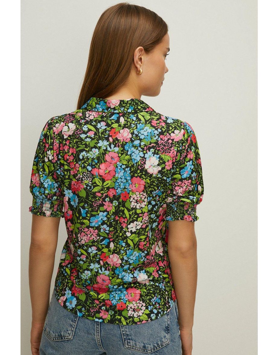 Slinky Jersey Floral Shirred Cuff Shirt - 2