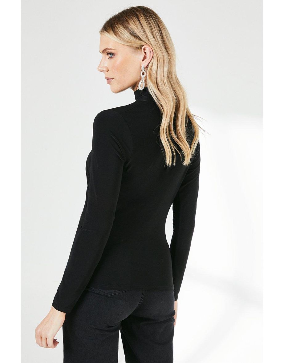 Principles by Debenhams High Neck Long Sleeved Black Ruched Top - 3