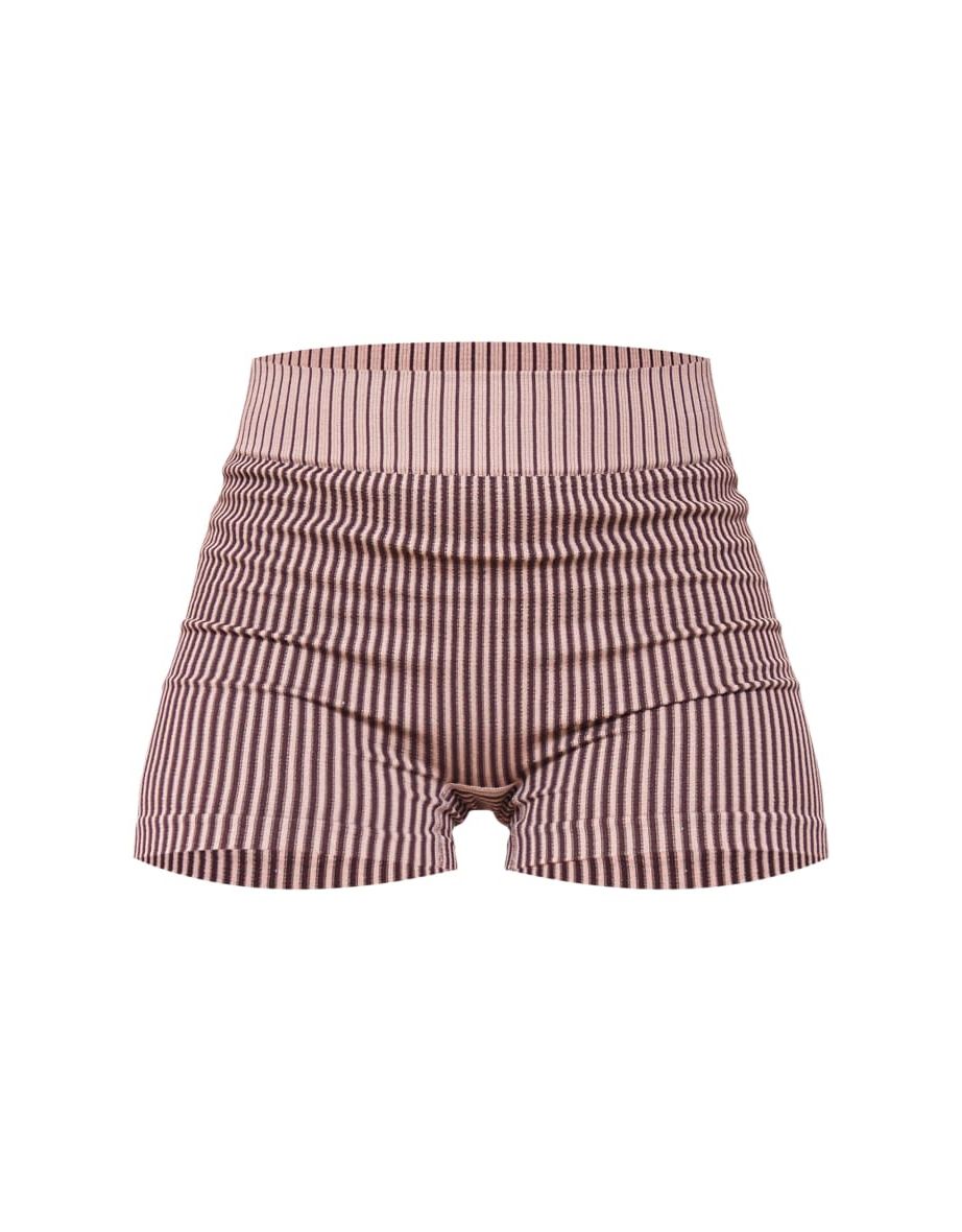 Brown Contour Contrast Rib Hot Pants - 5