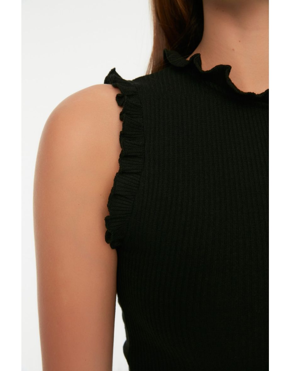 Black Bodycon Midaxi Dress with Ruffles - 5