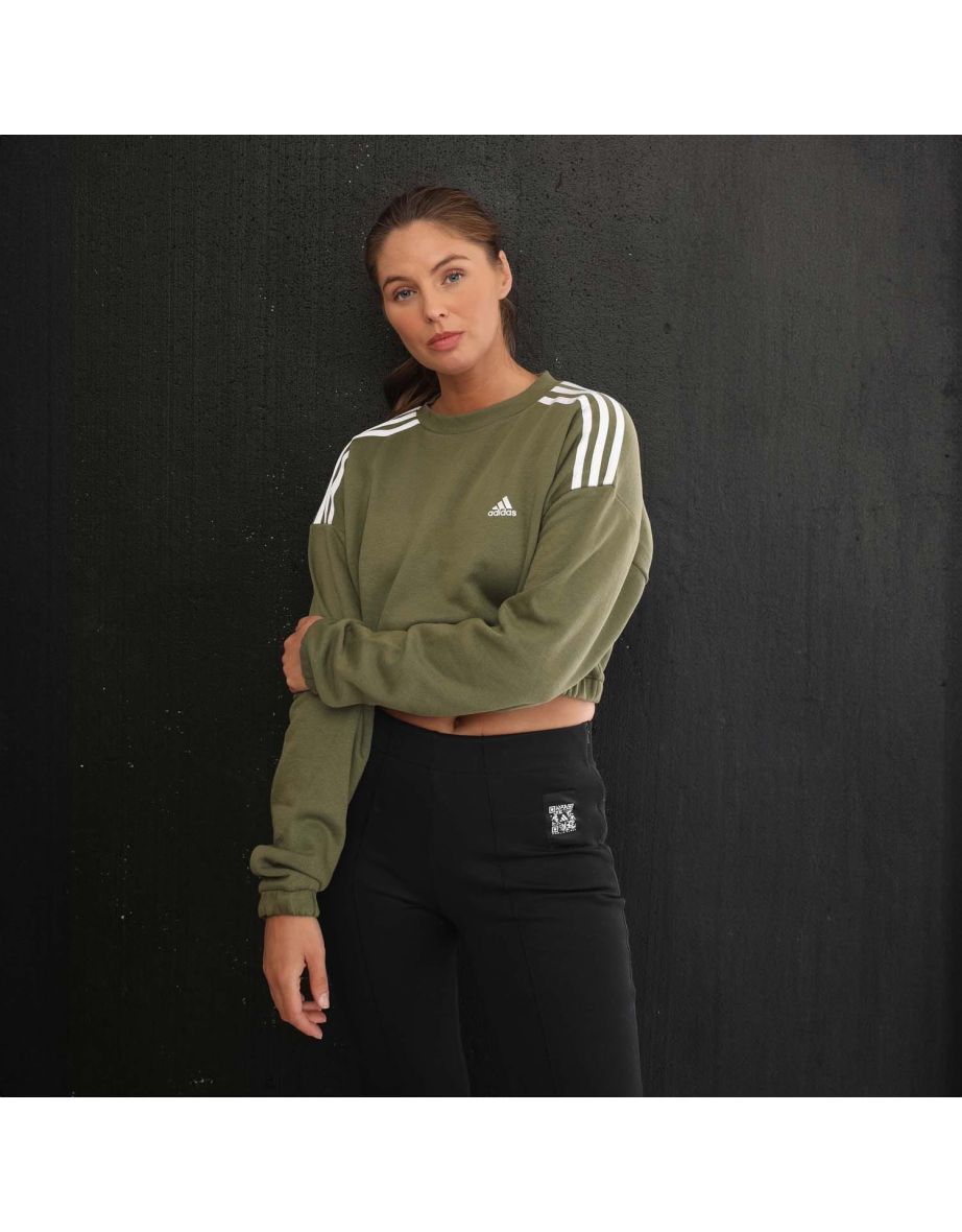 Women's adidas Hyperglam Crop Crew Sweatshirt in Green - 4