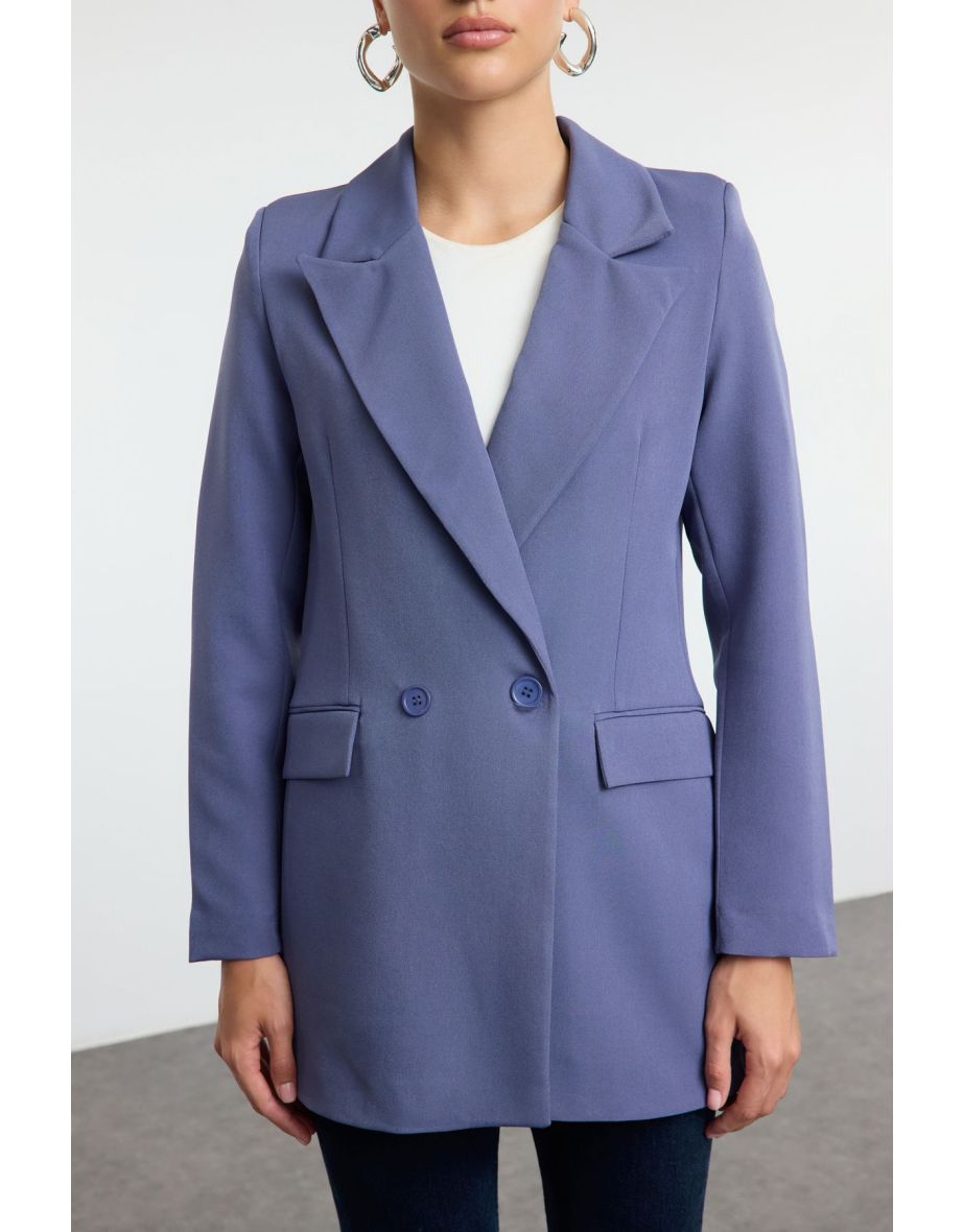 Indigo Lined Double Breasted Blazer Jacket