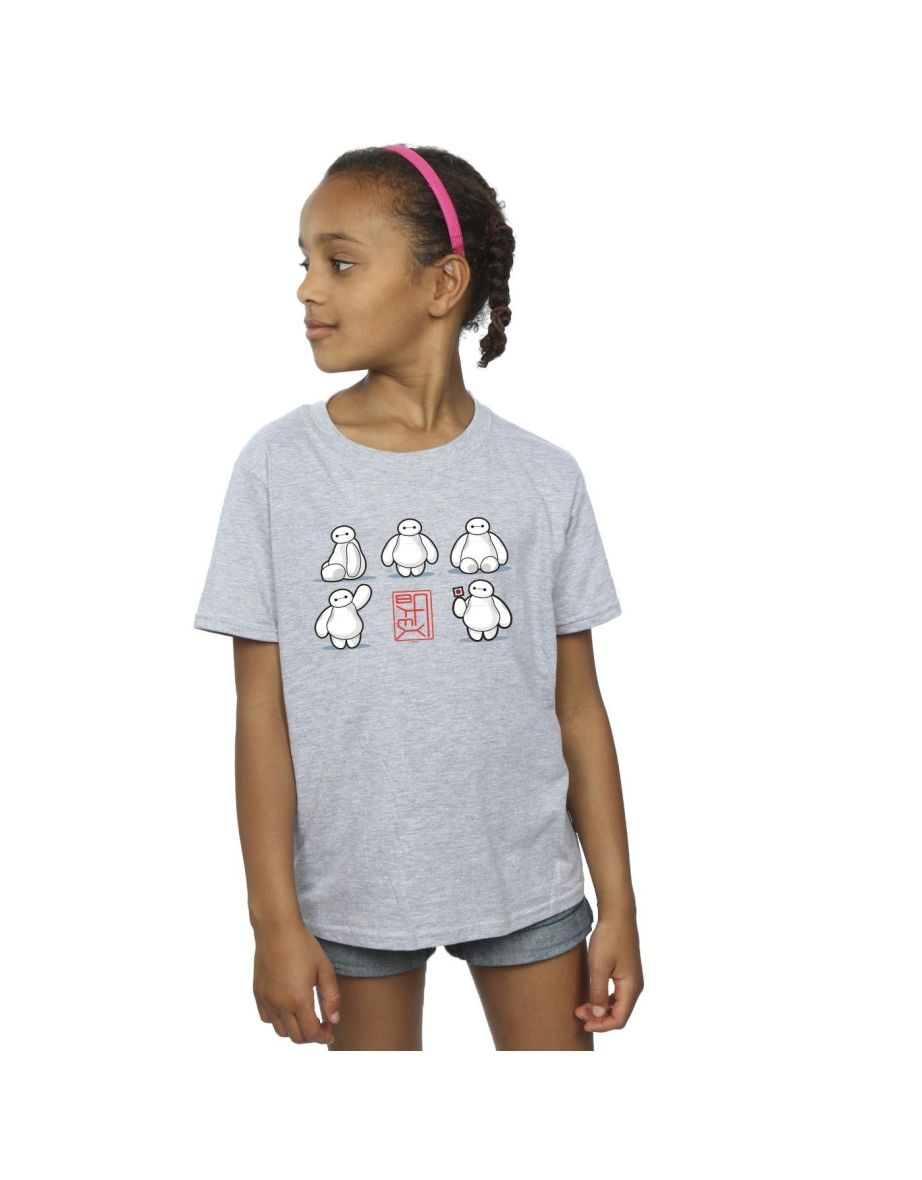 Disney Girls Big Hero 6 Baymax Many Poses Cotton T-Shirt - Sports Grey