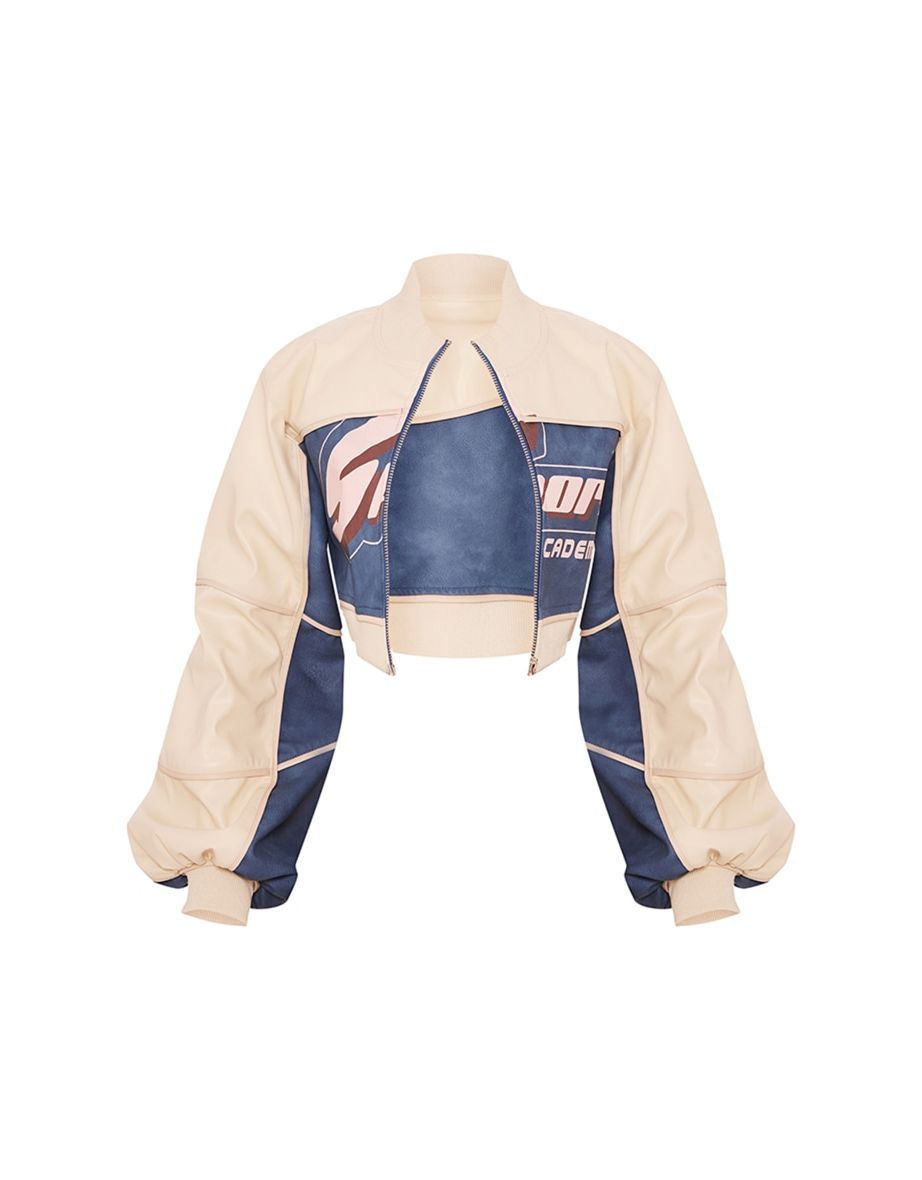 Petite Cream PU Cropped Racer Jacket - 4