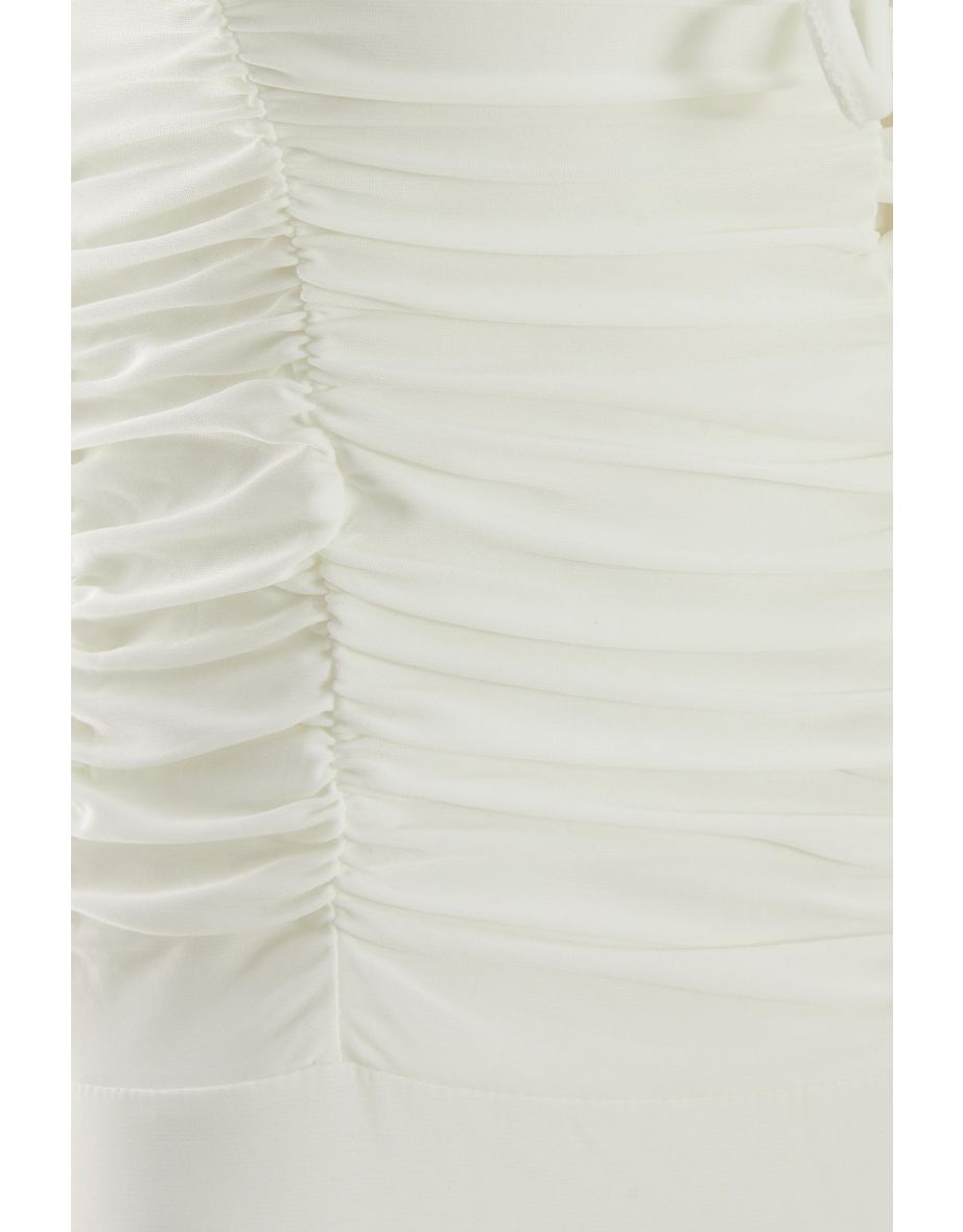 Cream Lace Up Ruched Bodysuit - 5