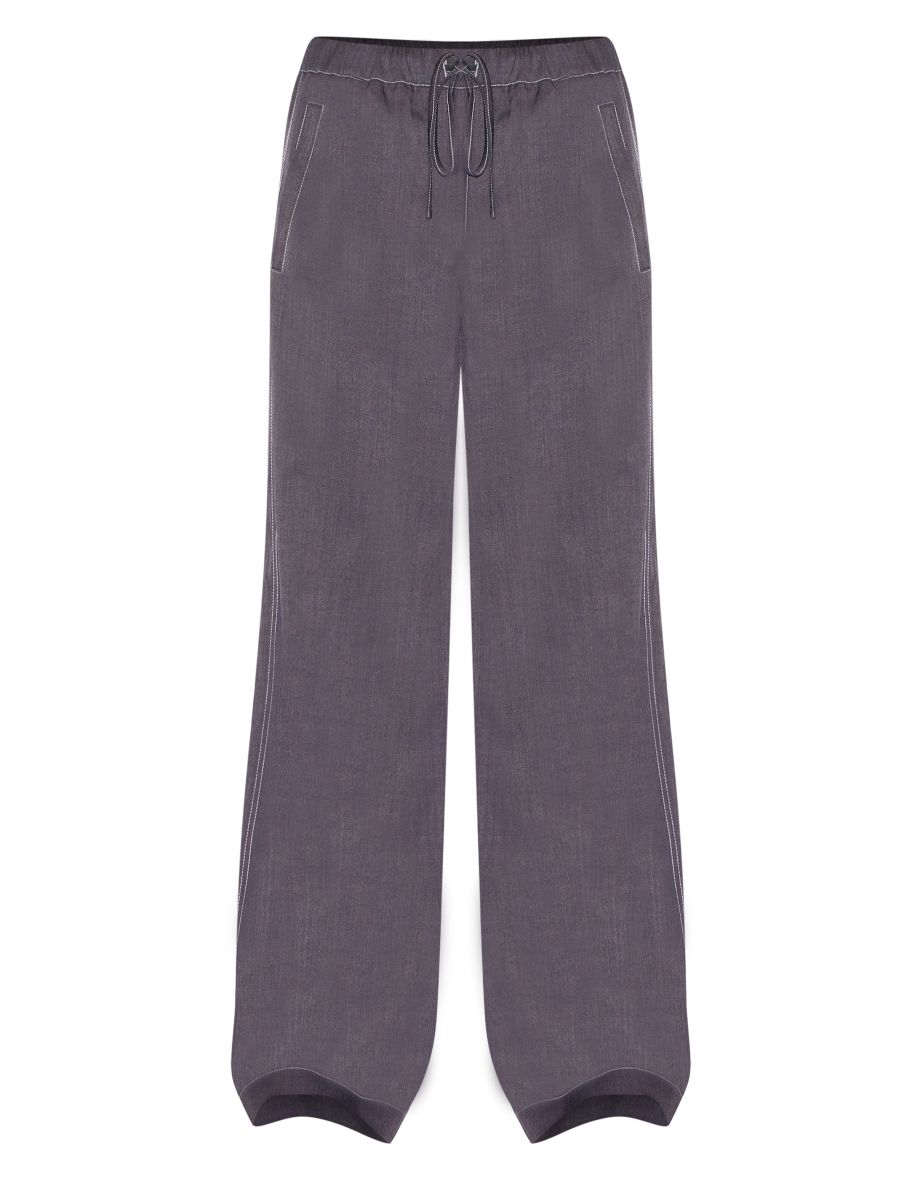 Charcoal Woven Contrast Stitch Wide Leg Trousers - 4