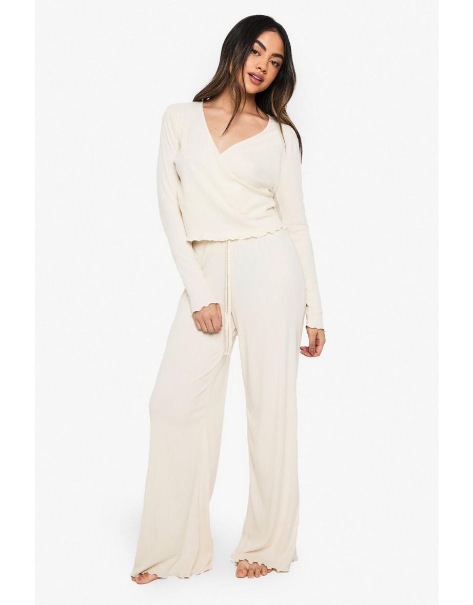 Soft Rib Wrap Top and Trouser Lounge Set