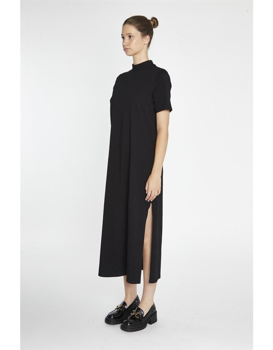 Black High-Neck T-Shirt Midi-Dress - 3