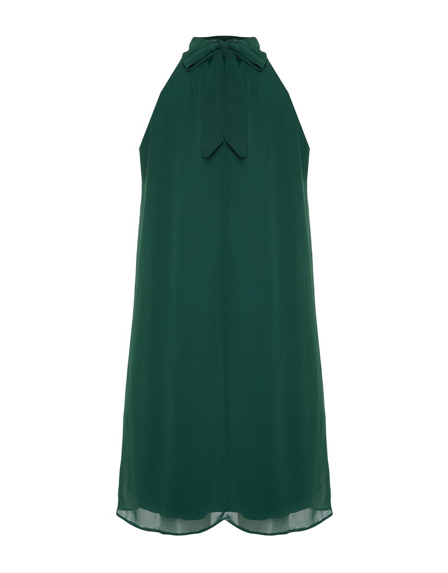 Emerald Green High Collar Woven Dress - 7