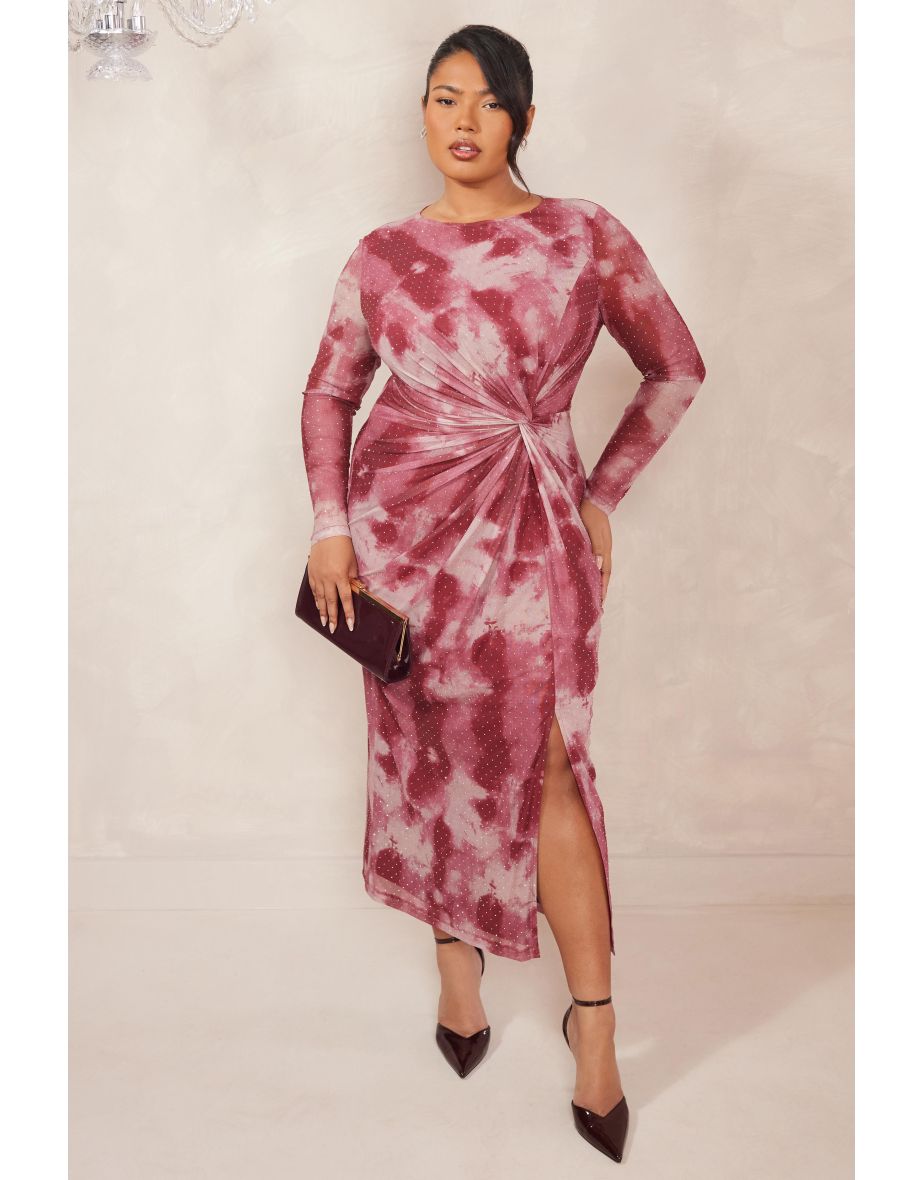 Curve Dark Pink Marble Print Midaxi Dress