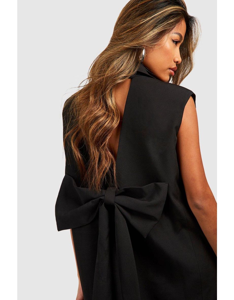 Open Bow Back Tailored Blazer Dress - black - 3