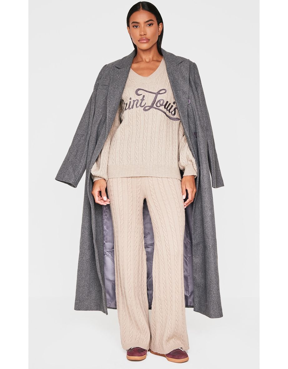 Mocha Cable Knit Wide Leg Trousers