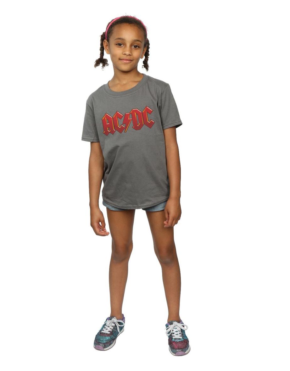AC/DC Girls Dark Red Logo Cotton T-Shirt - Charcoal - 3