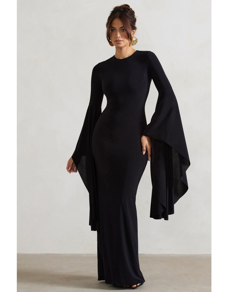 Modena | Black Waterfall Sleeve Maxi Dress