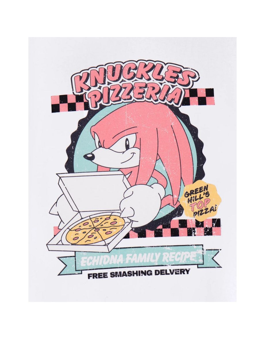 Sonic The Hedgehog Mens Knuckles Pizzeria Short-Sleeved T-Shirt - White - 3