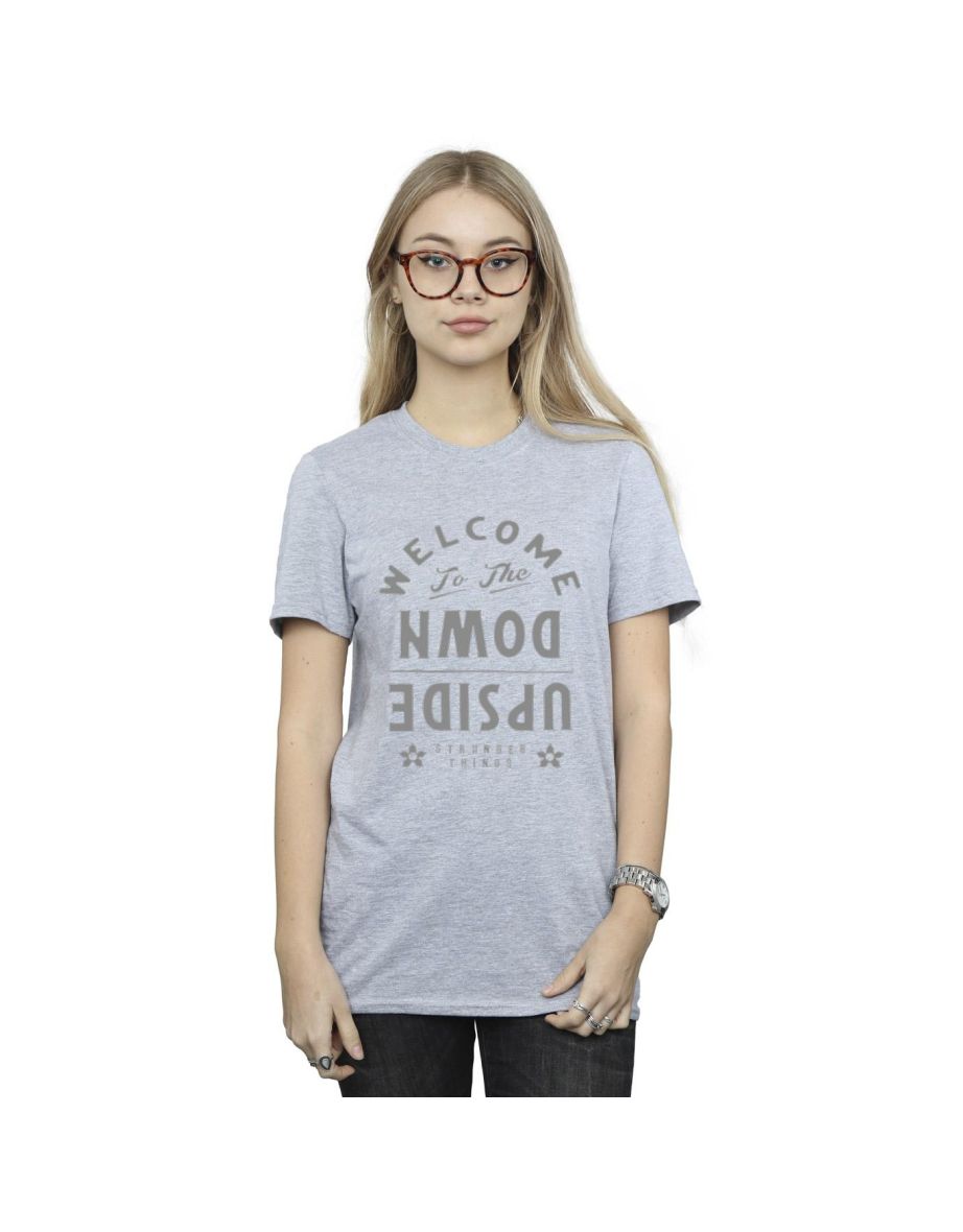 Netflix Womens/Ladies Stranger Things Welcome To Upside Down Cotton Boyfriend T-Shirt - Sports Grey
