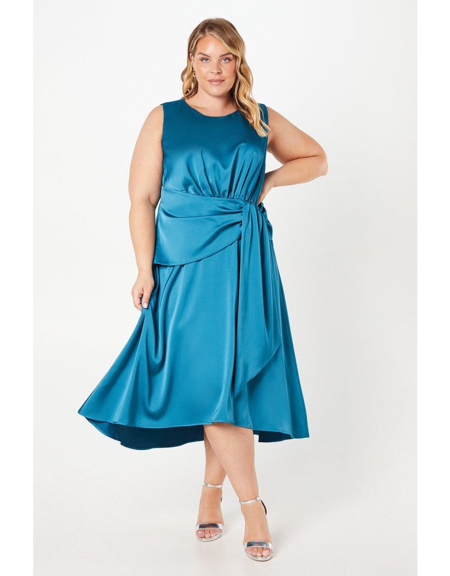 Plus Satin Tie Waist Detail Midi Dress