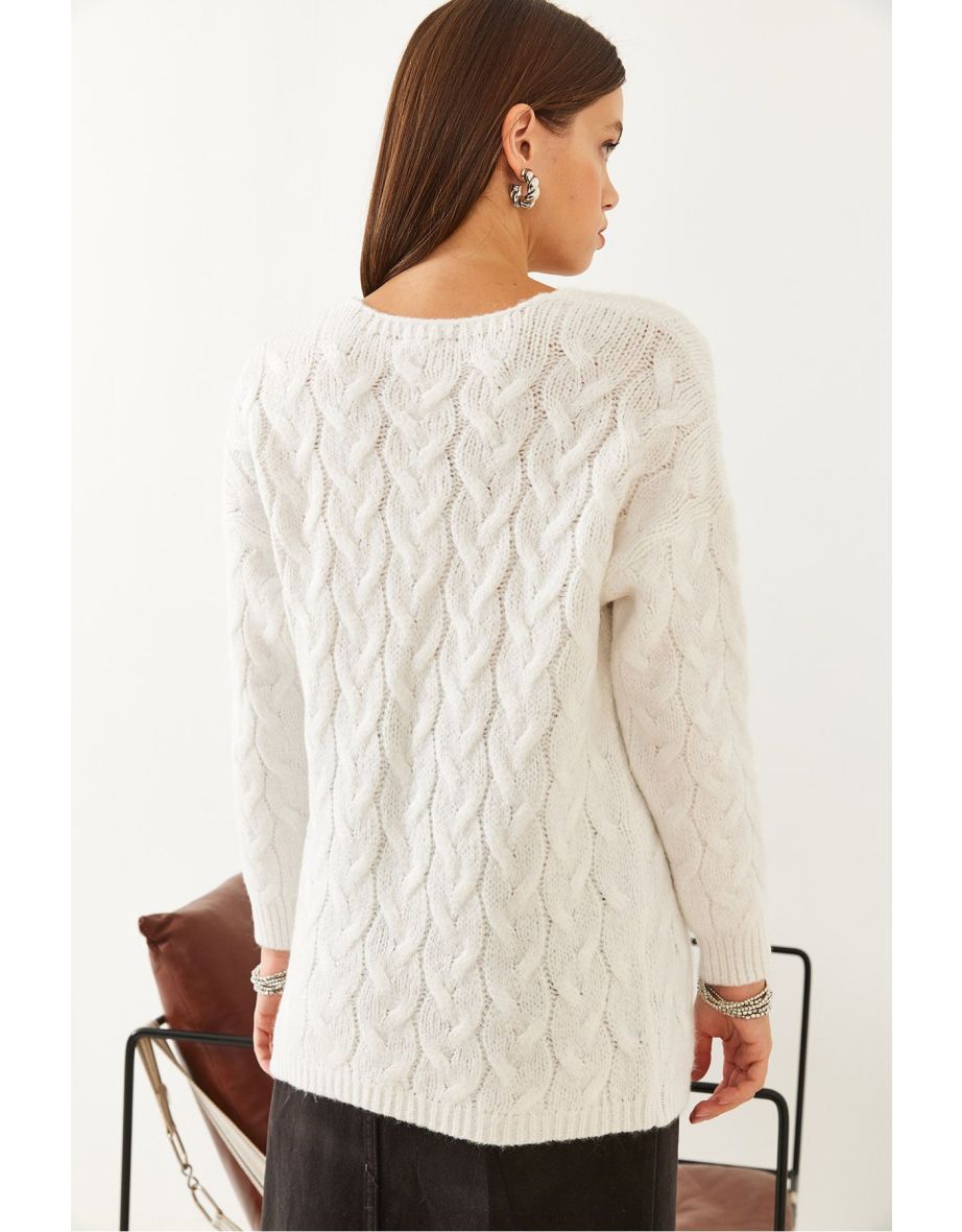 Women's Hair Knitting Patterned Knitted Sweater - 5