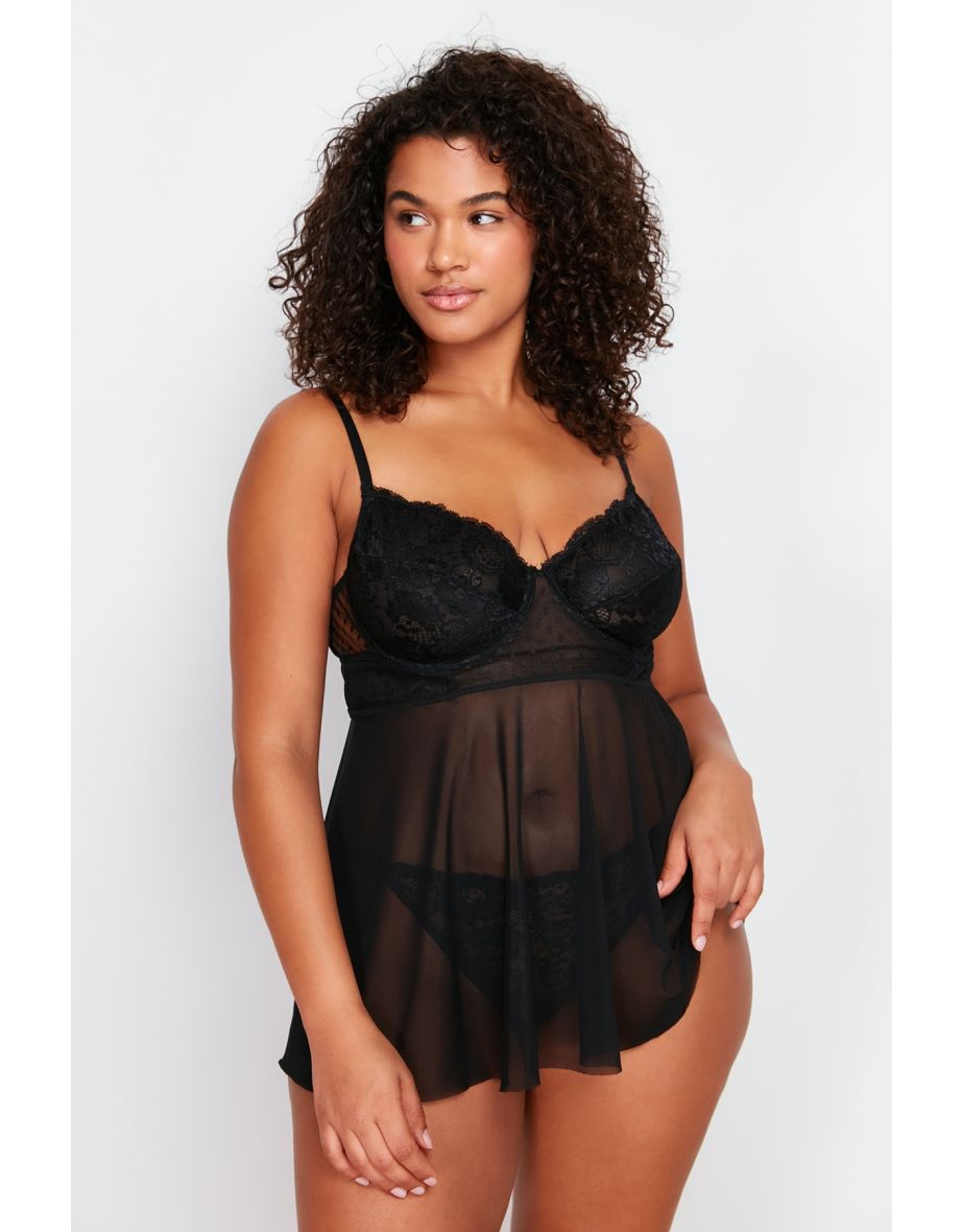 Black High Waist Underwire Babydoll