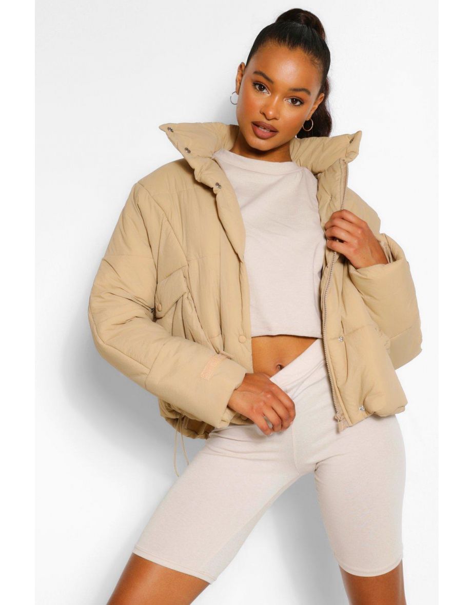 Tall Padded Oversized Cropped Puffer - taupe - 3