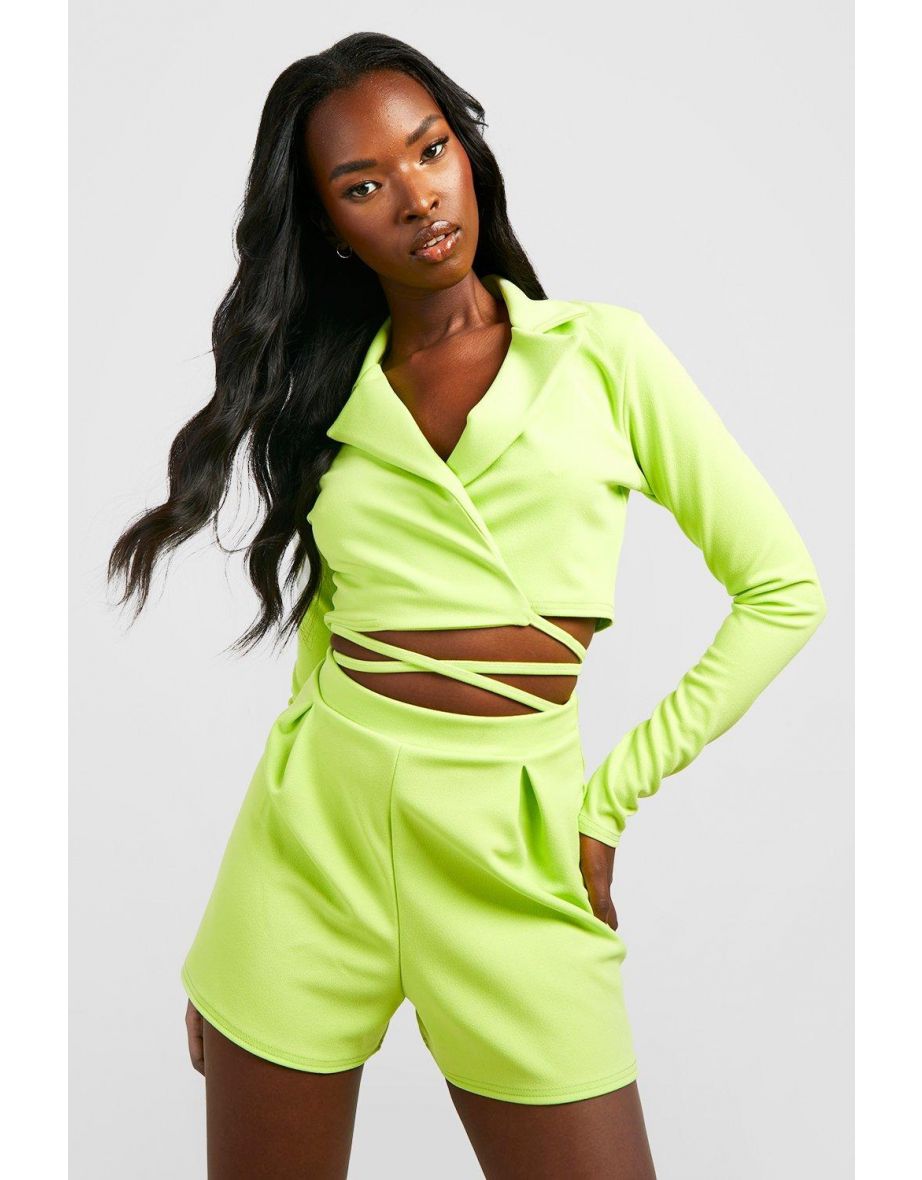 Tie Waist Shirt And & Tailored Shorts - chartreuse