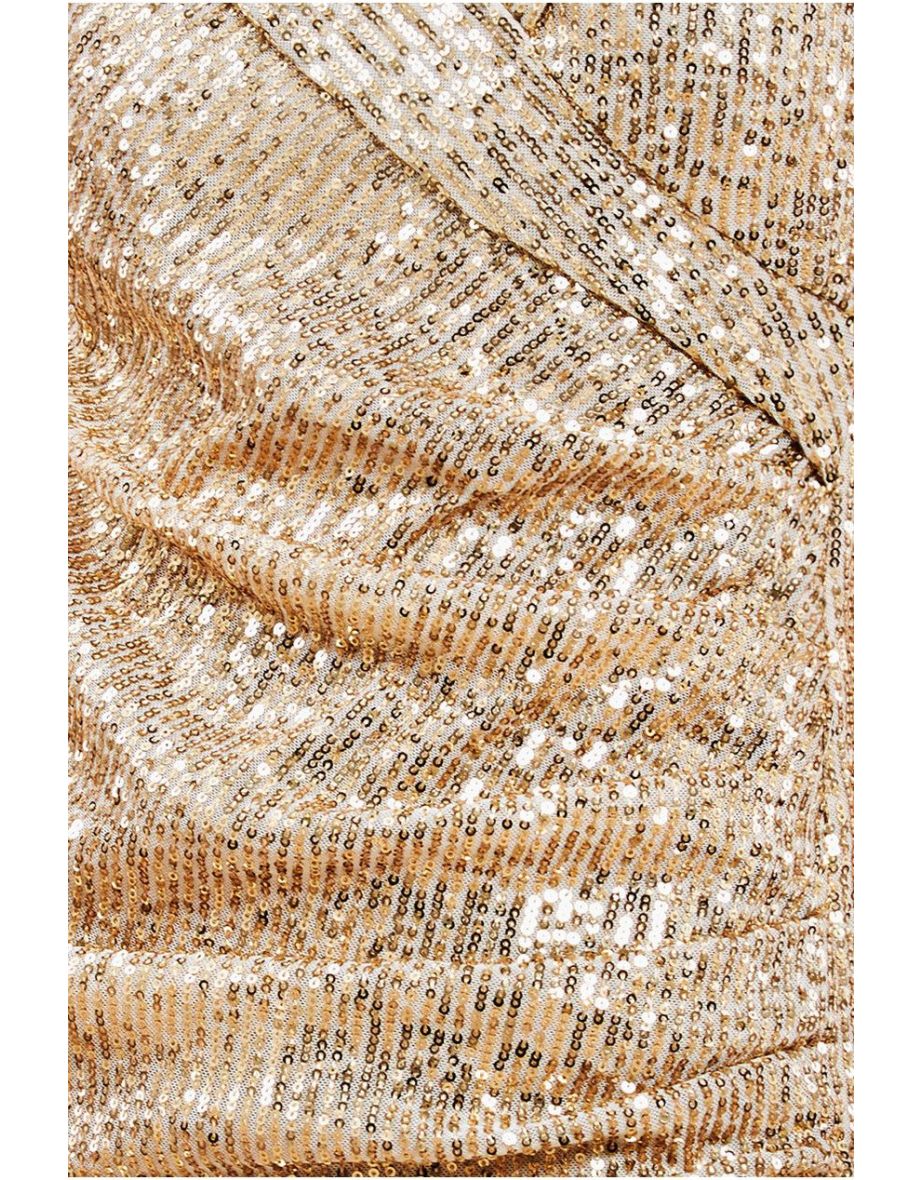 Goddiva Bardot Sequin Pleated Maxi Dress - Gold - 3