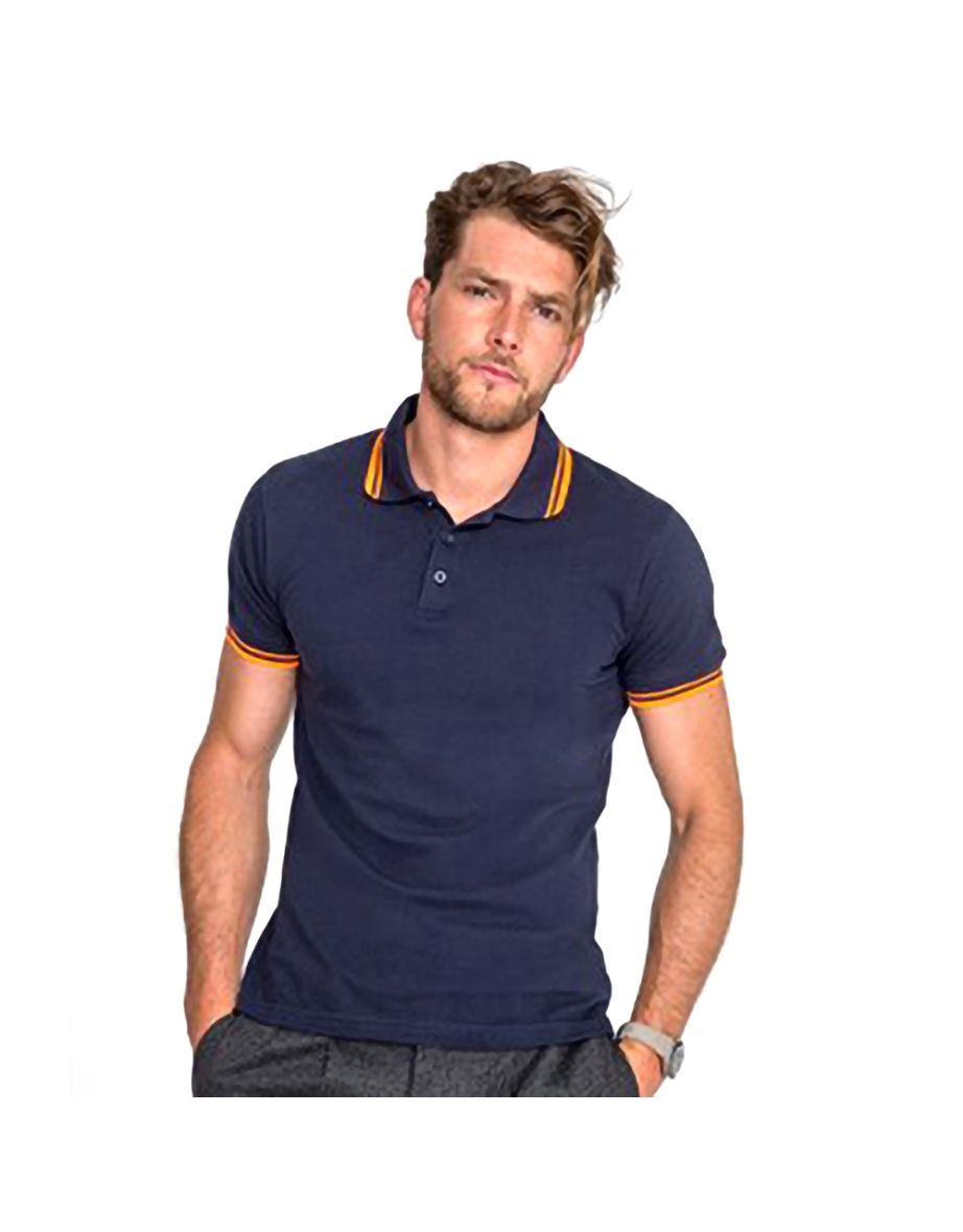 SOLS Mens Pasadena Tipped Short Sleeve Pique Polo Shirt - French Navy/Neon Orange - 3