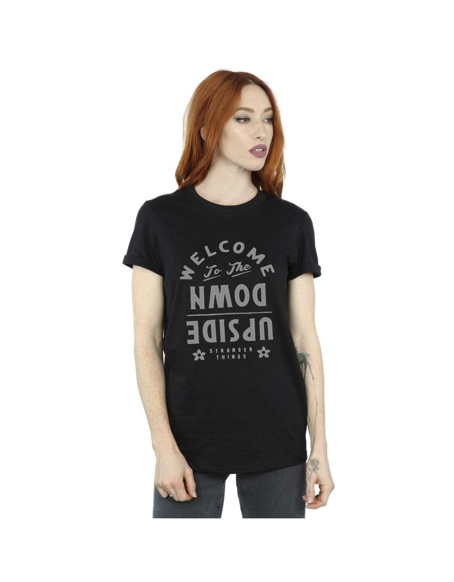 Netflix Womens/Ladies Stranger Things Welcome To Upside Down Cotton Boyfriend T-Shirt - Black