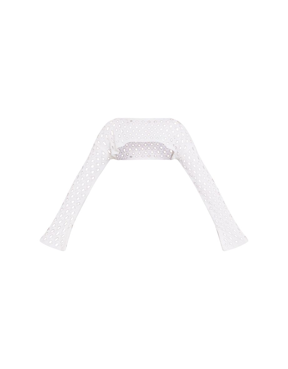 White Open Knit Flare Sleeves Knitted Top - 4