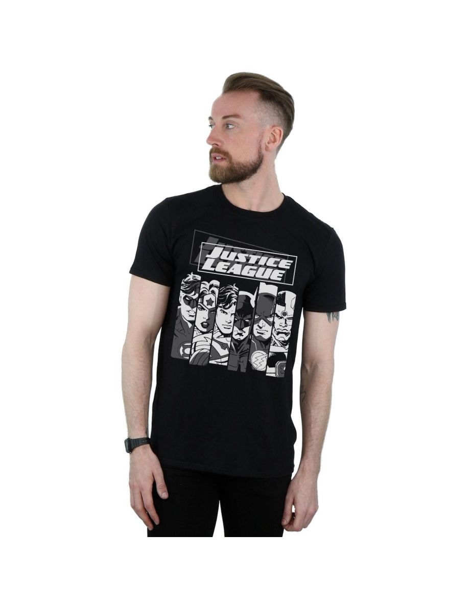 DC Comics Mens Justice League Stripes T-Shirt - Black