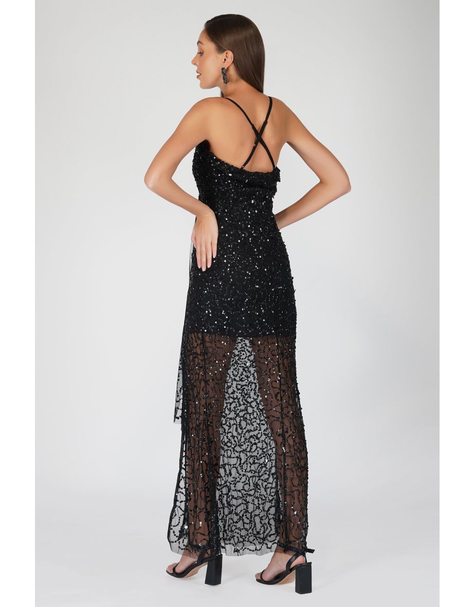 Nair Black Sequin Maxi Dress - 5