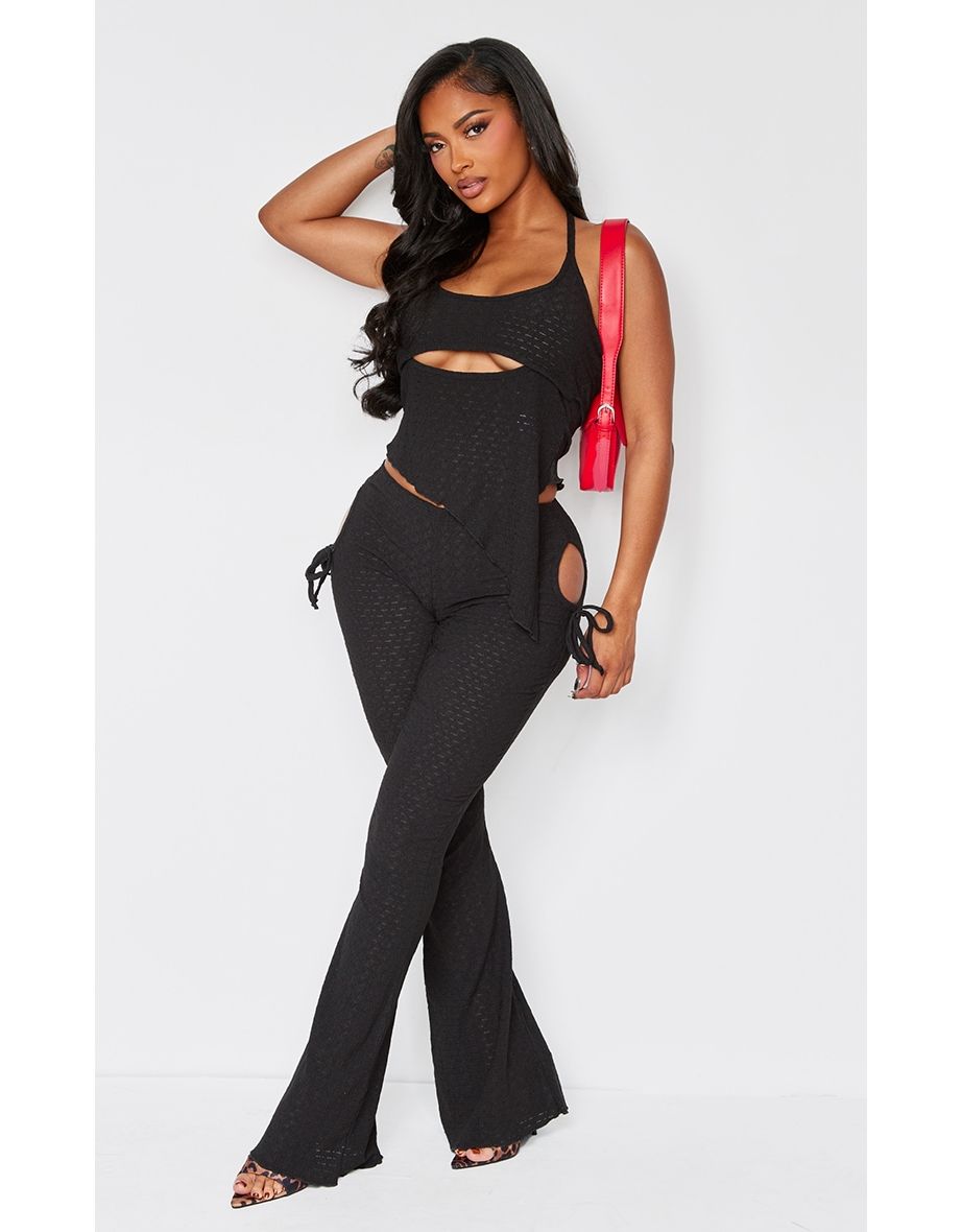 Shape Black Textured Cut Out Flare Trousers