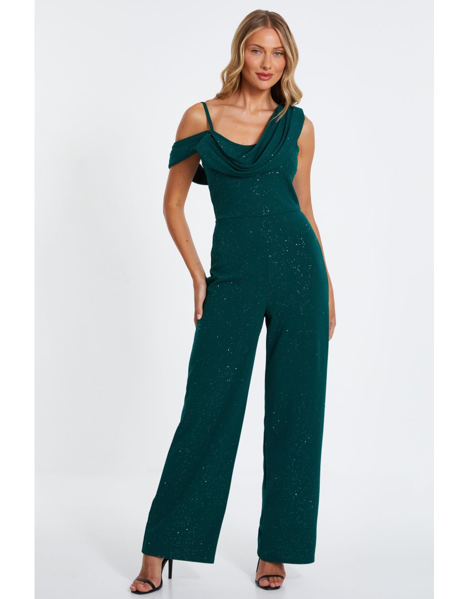 Bottle Green Glitter Palazzo Jumpsuit