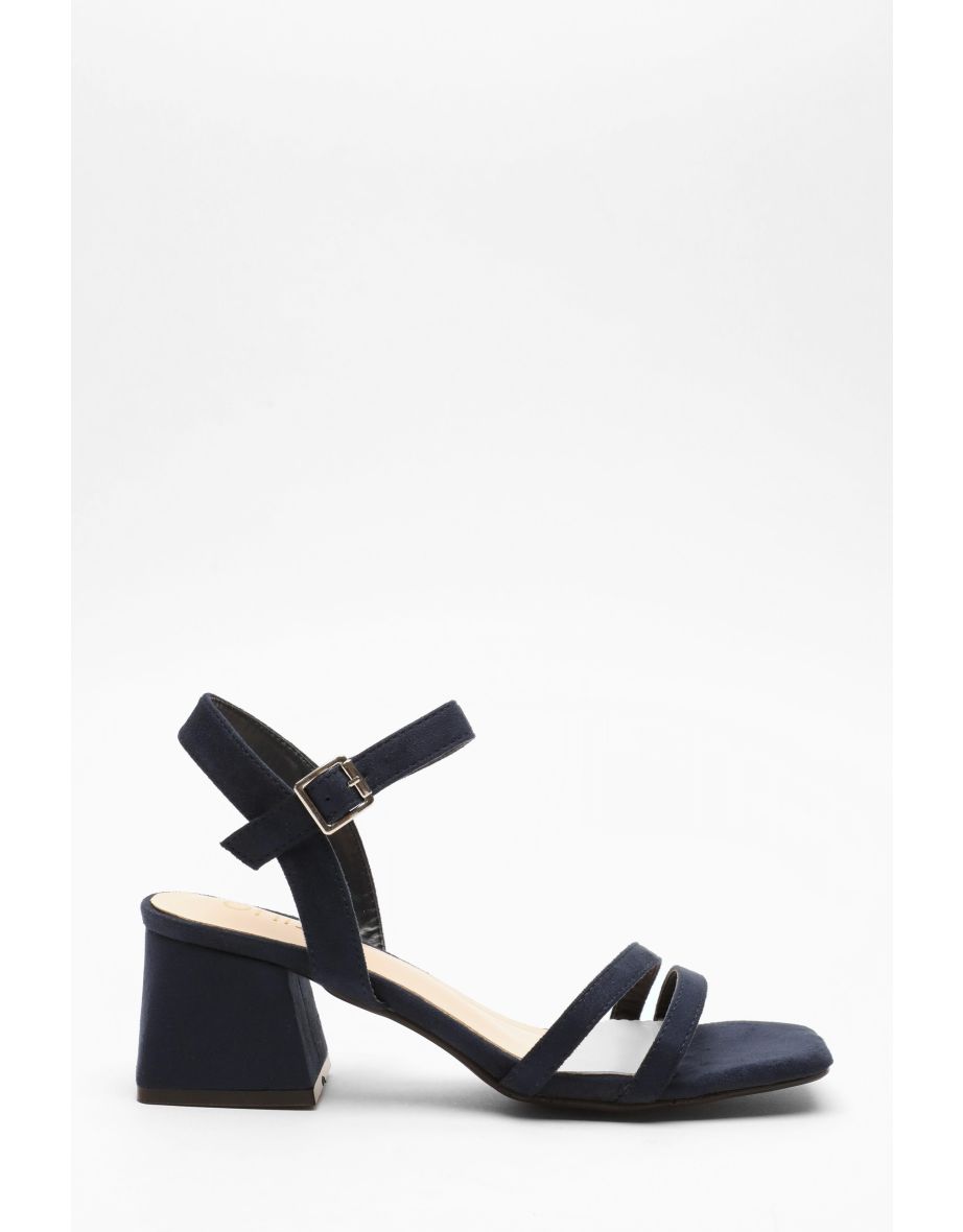 Navy Asymmetric Low Block Heel Sandals