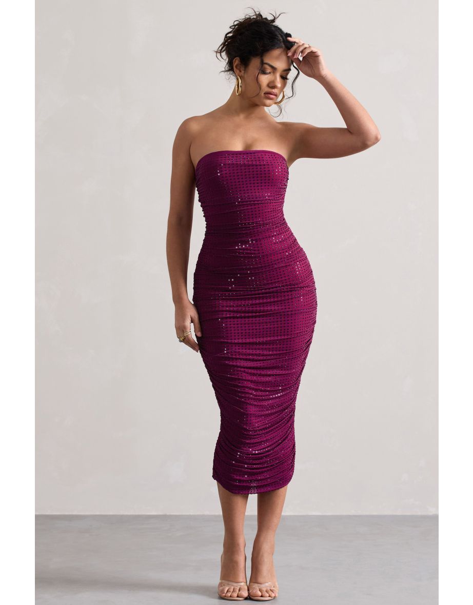 Astro | Dark Pink Embellished Bandeau Midi Dress