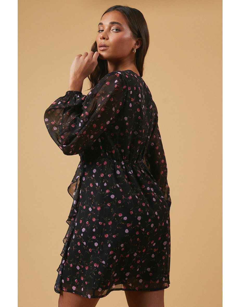 Petite Occasion Floral Ruffle Wrap Mini Dress - 3