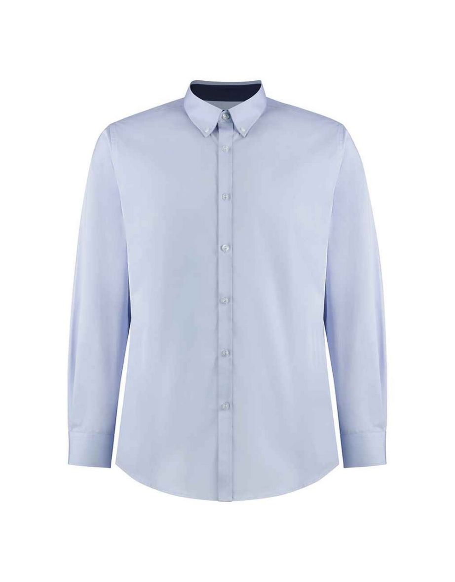 Kustom Kit Mens Premium Contrast Oxford Formal Shirt - Light Blue/Navy