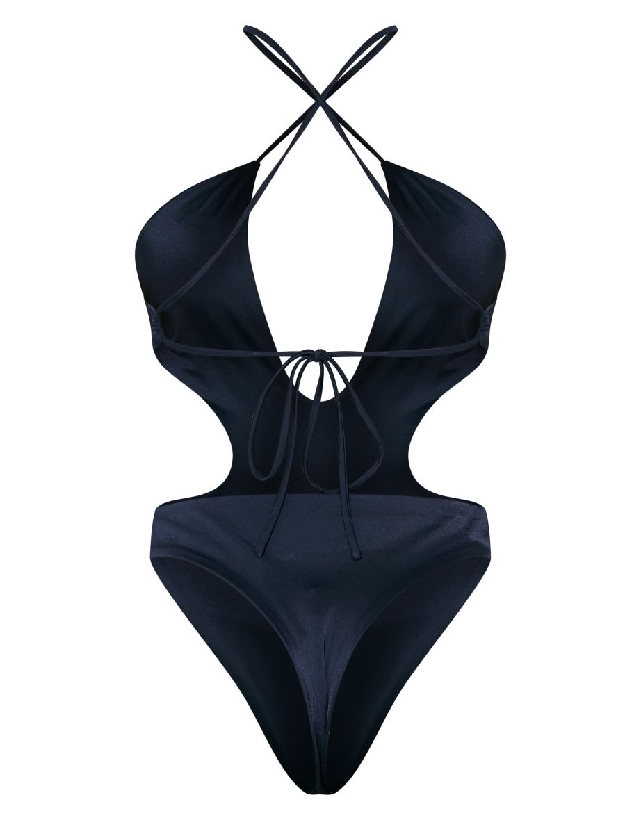 Black Cut Out Cross Front Swimsuit - 4