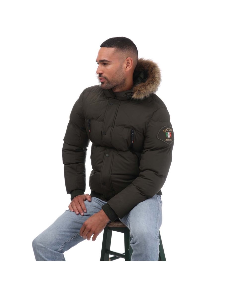 Men's Belvotti Milano Treyan Padded Parka Jacket in Green - 3