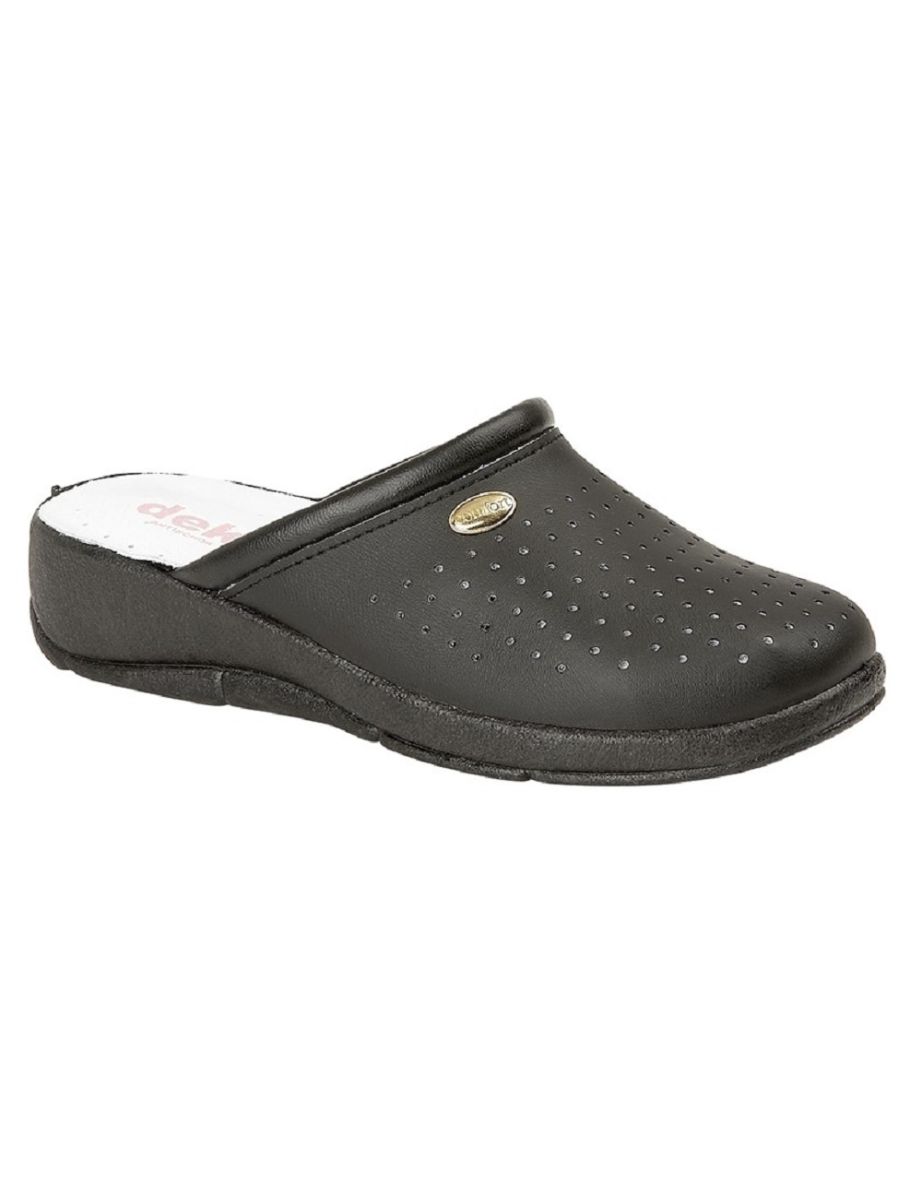 Dek Womens/Ladies Coated Leather Clogs - Black