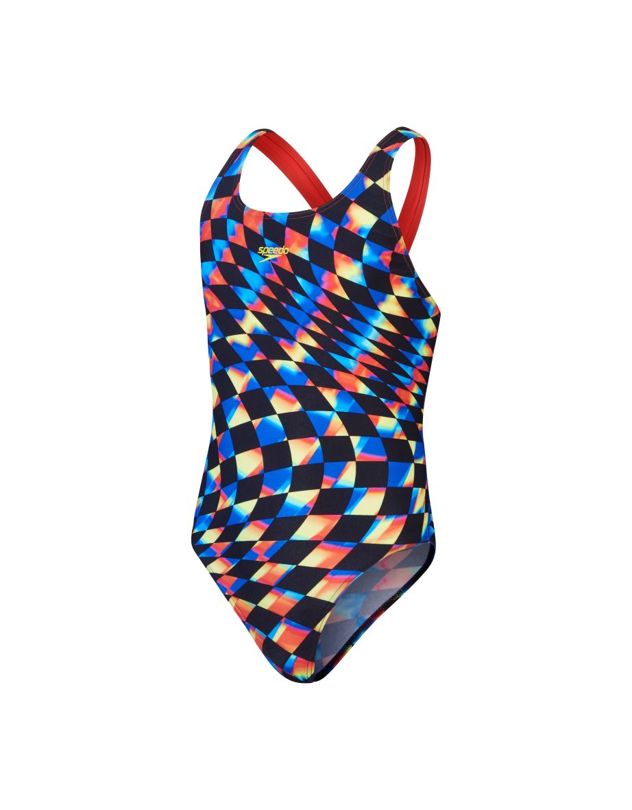 Girl's Speedo Digital Allover Leaderback Swimsuit in Black