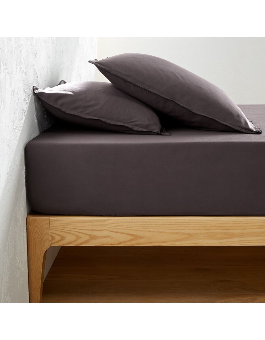 Victor Plain 100% Washed Cotton Satin 300 Thread Count Fitted Sheet