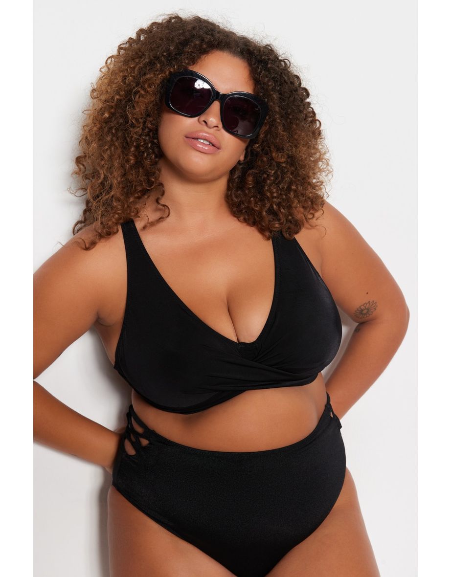 Plus Size Bikini Top - Black - Plain - 7