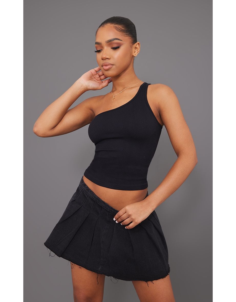 Basic Black Rib Bandeau Crop Top