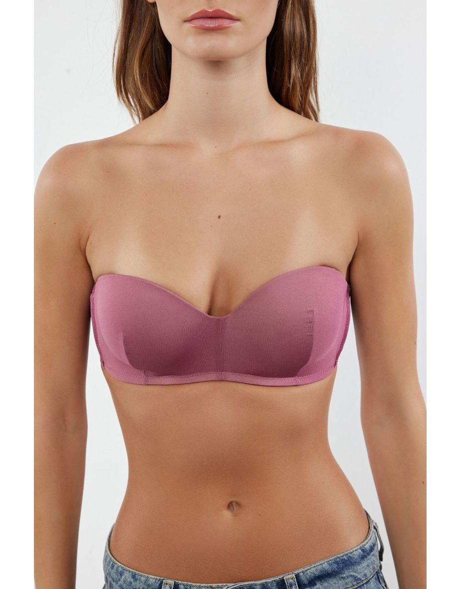 Dusty Rose-Skin 2 Pack String Strapless Padded Full Cup Balconet Knitted Bra - 8