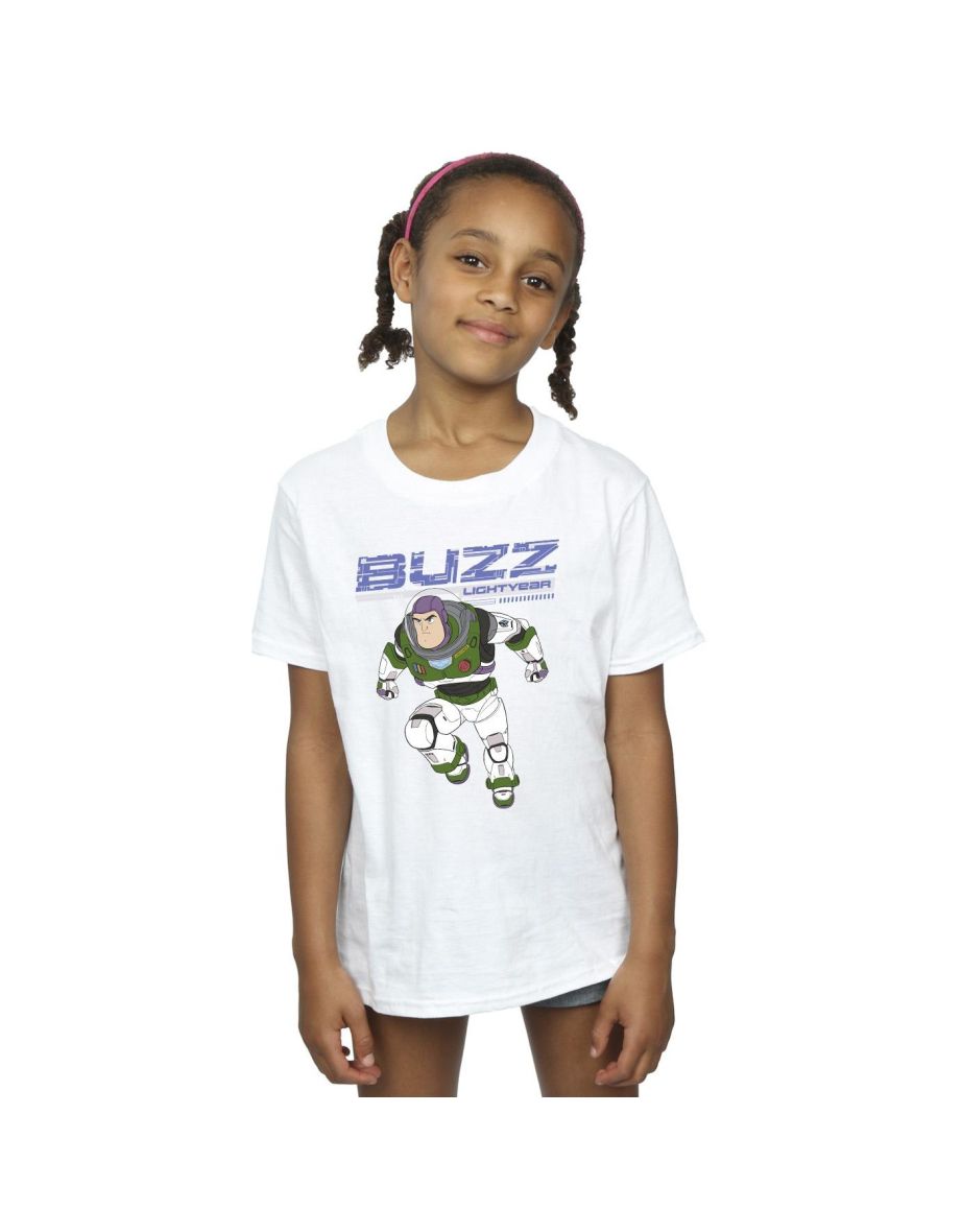 Disney Girls Lightyear Buzz Jump To Action Cotton T-Shirt - White