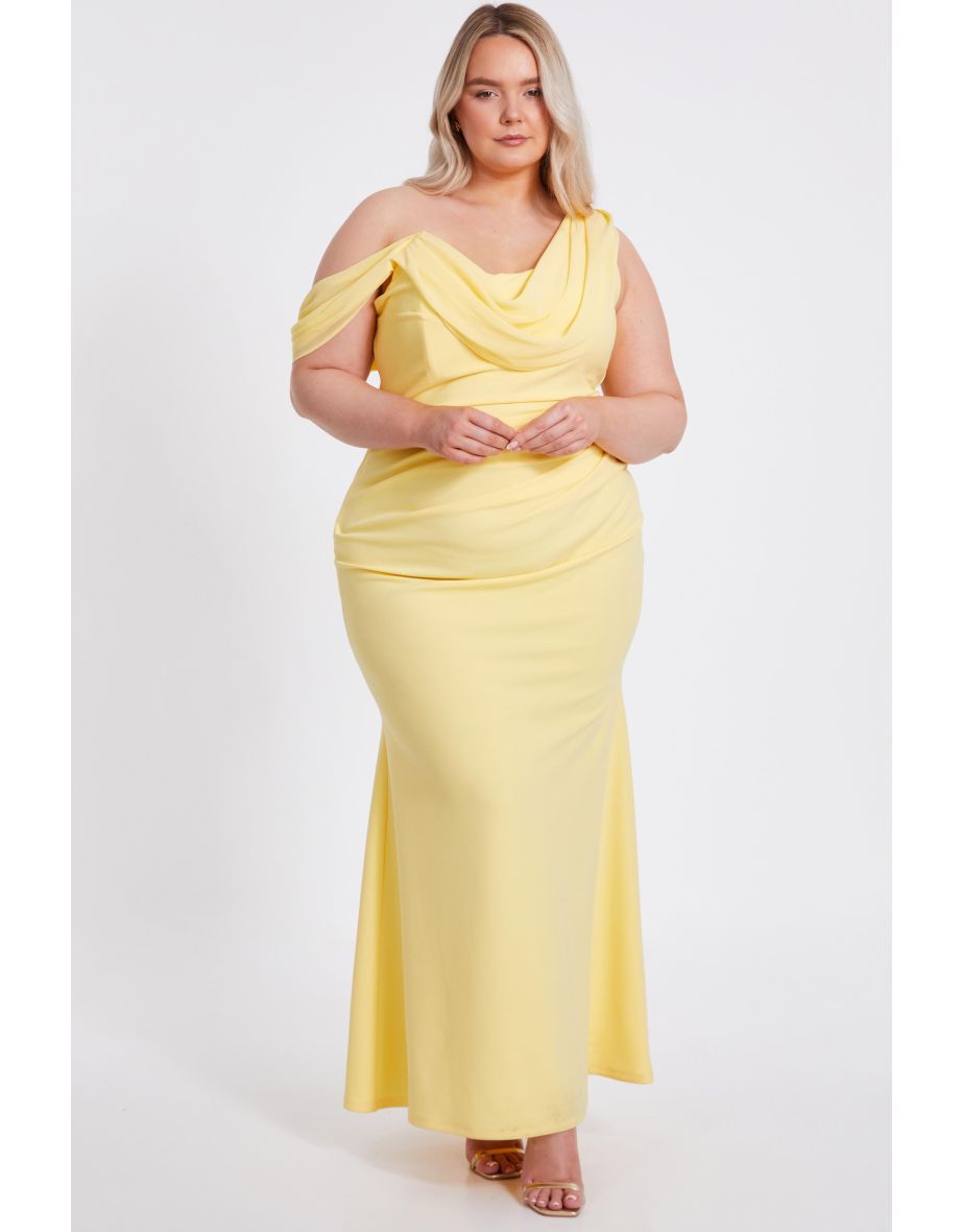 Curve Lemon Asymmetric Cowl Neck Maxi Dress