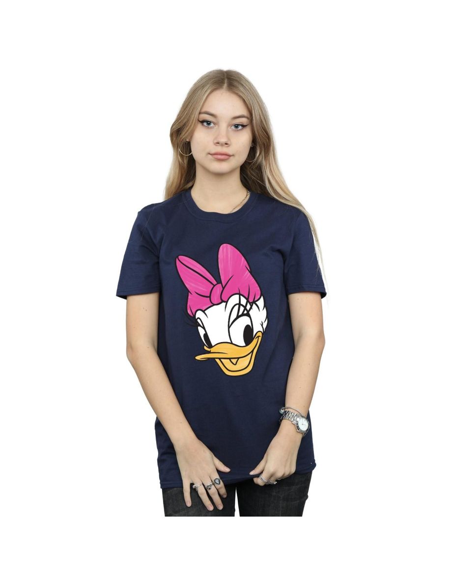 Disney Womens/Ladies Daisy Duck Head Painted Cotton Boyfriend T-Shirt - Navy Blue